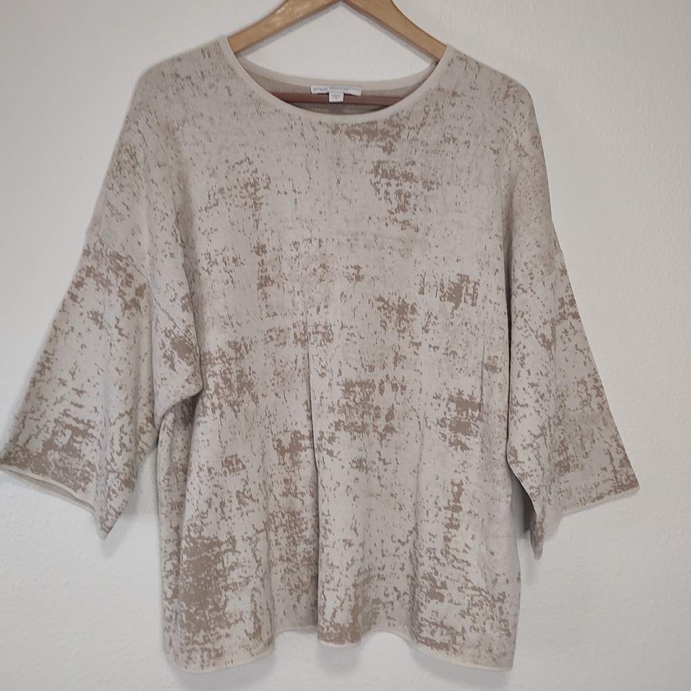 J. Jill Cream and Brown Crew Neck Sweater